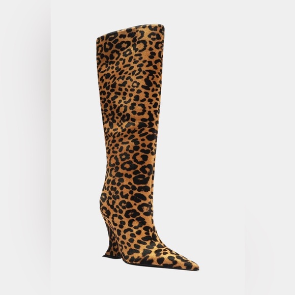 Schutz Siena Over The Knee Boot Leopard Print Calf Hair Size 6.5  Wedge Heel - Picture 4 of 10